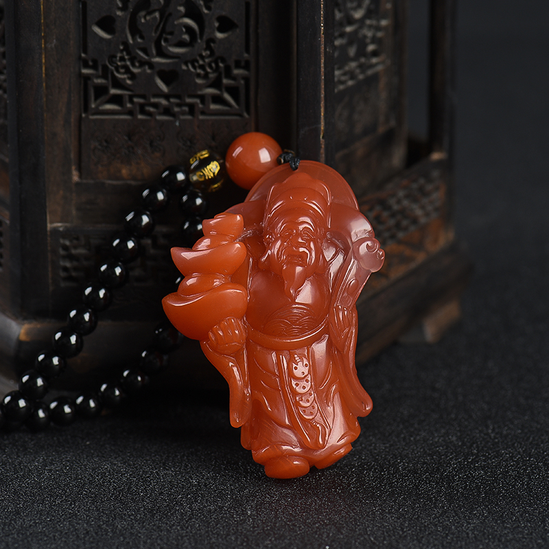 樱桃红南红财神吊坠-红掌柜