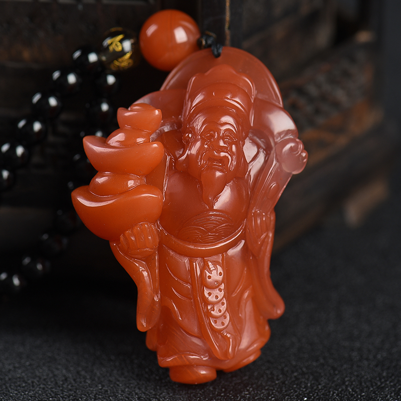 天然南红财神吊坠-红掌柜