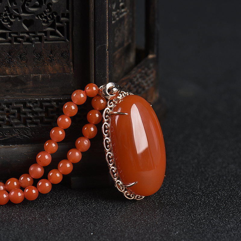 柿子红南红蛋面项链-红掌柜