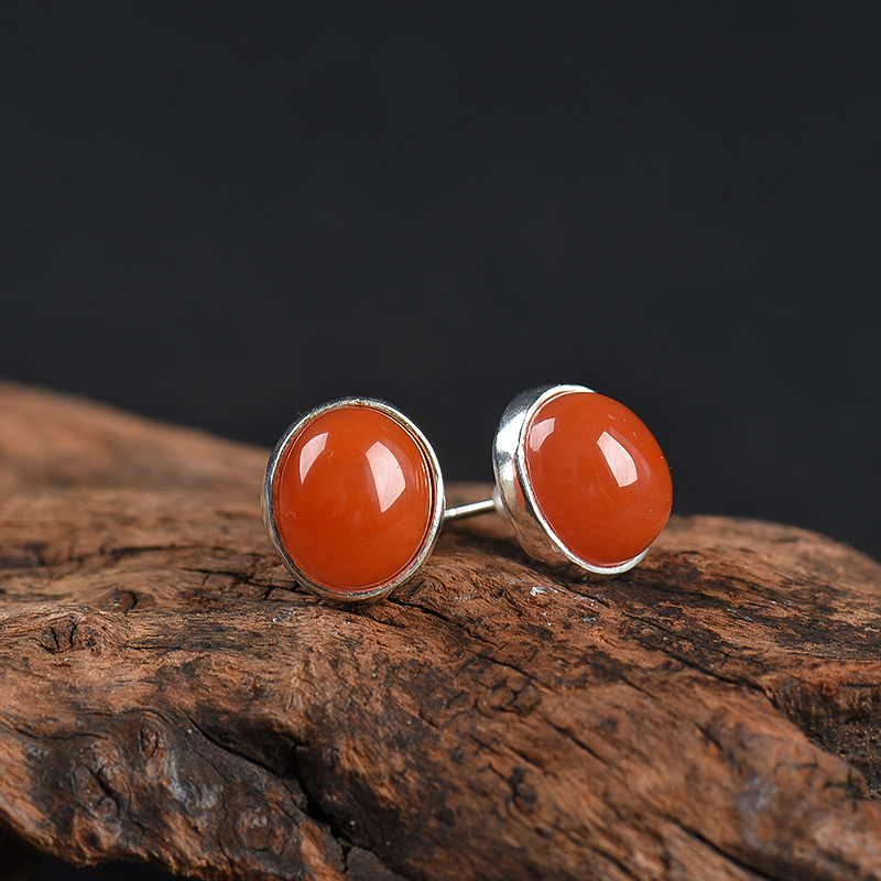 天然川料樱桃红南红耳钉-红掌柜