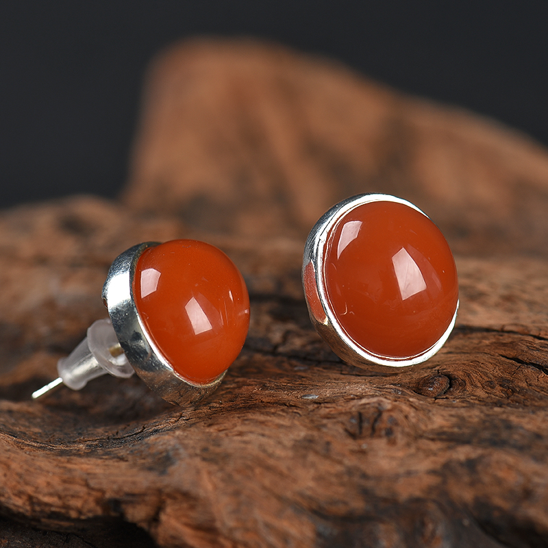 川料樱桃红南红耳钉-红掌柜