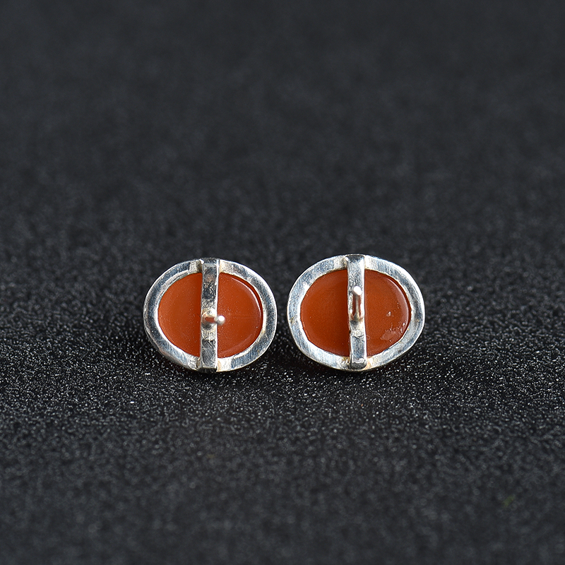 天然川料樱桃红南红耳钉-红掌柜