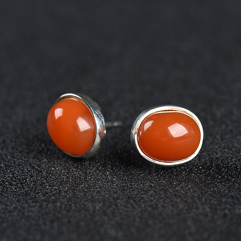 银镶樱桃红南红耳钉-红掌柜