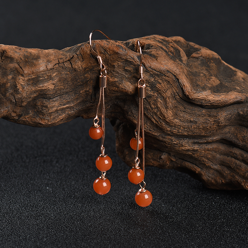 银镶川料天然樱桃红南红耳坠-红掌柜