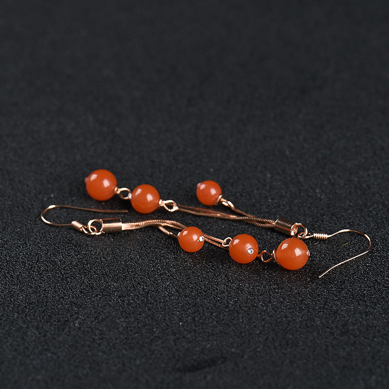 银镶天然樱桃红南红耳坠-红掌柜