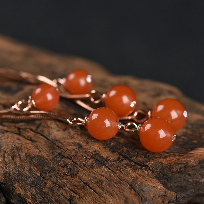 银镶川料天然南红耳坠-红掌柜