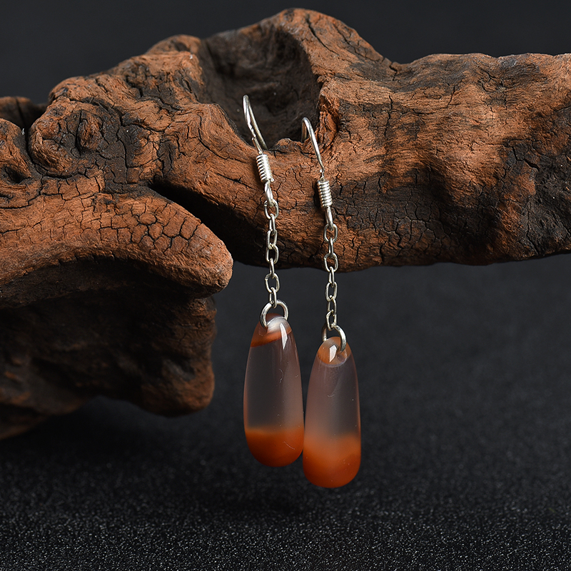 银镶川料天然樱桃红南红耳坠-红掌柜