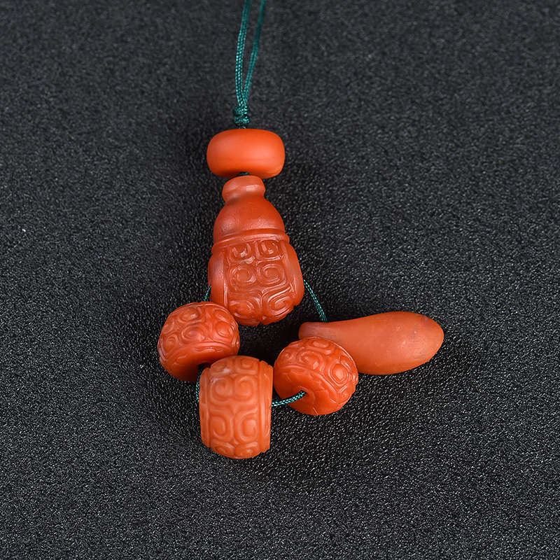 川料天然柿子红南红回纹珠配件-红掌柜