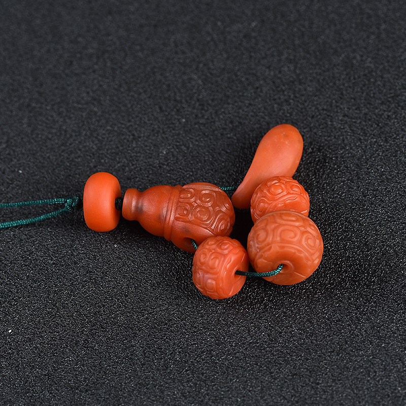 天然柿子红南红回纹珠配件-红掌柜