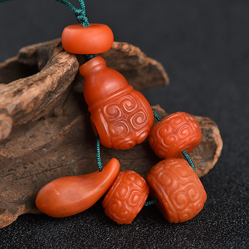 柿子红南红回纹珠配件-红掌柜