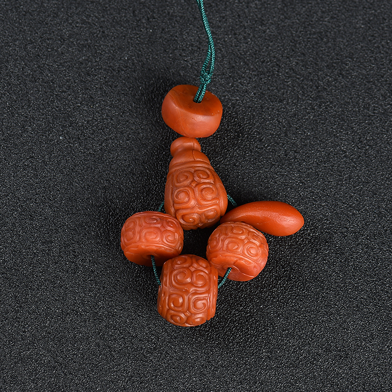 川料天然柿子红南红回纹珠配件-红掌柜