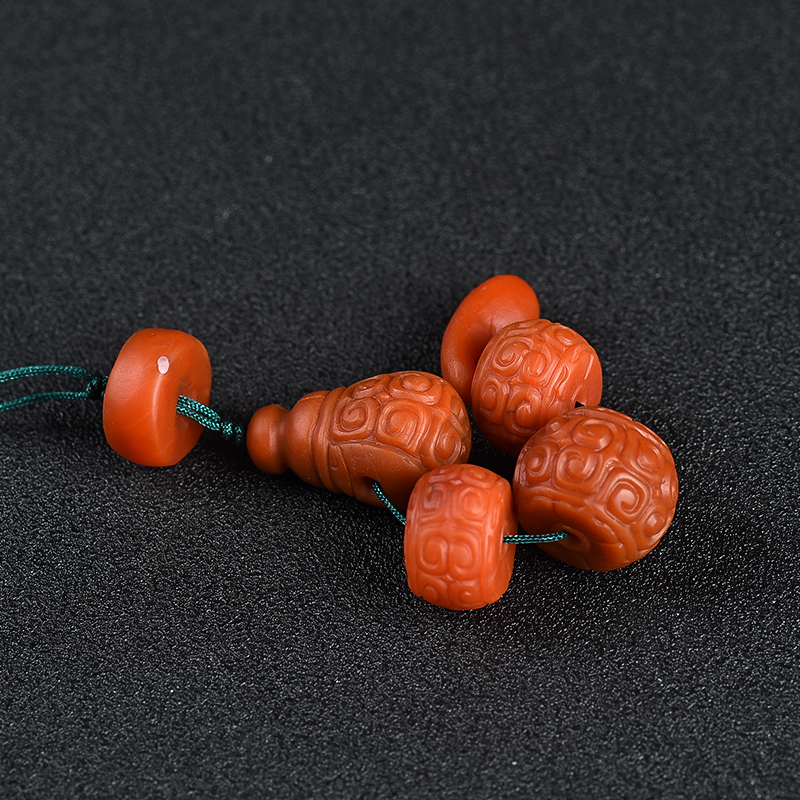 天然柿子红南红回纹珠配件-红掌柜