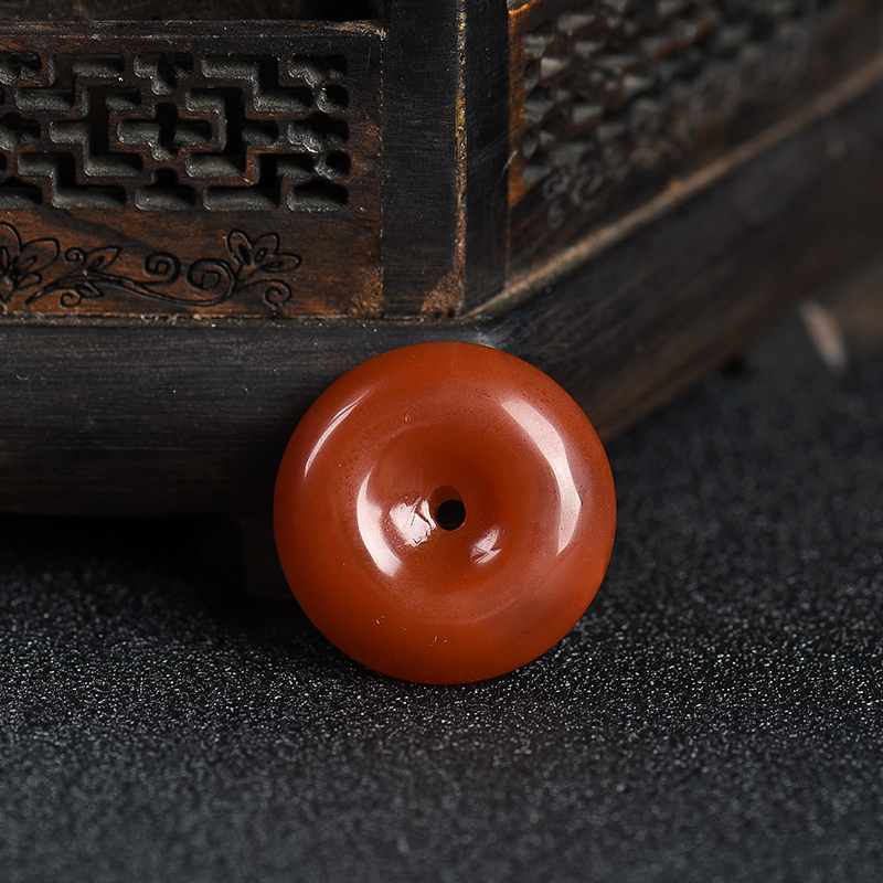 川料天然南红平安扣吊坠-红掌柜