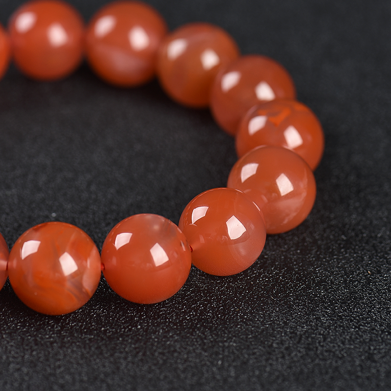 天然冰飘南红圆珠手串-红掌柜