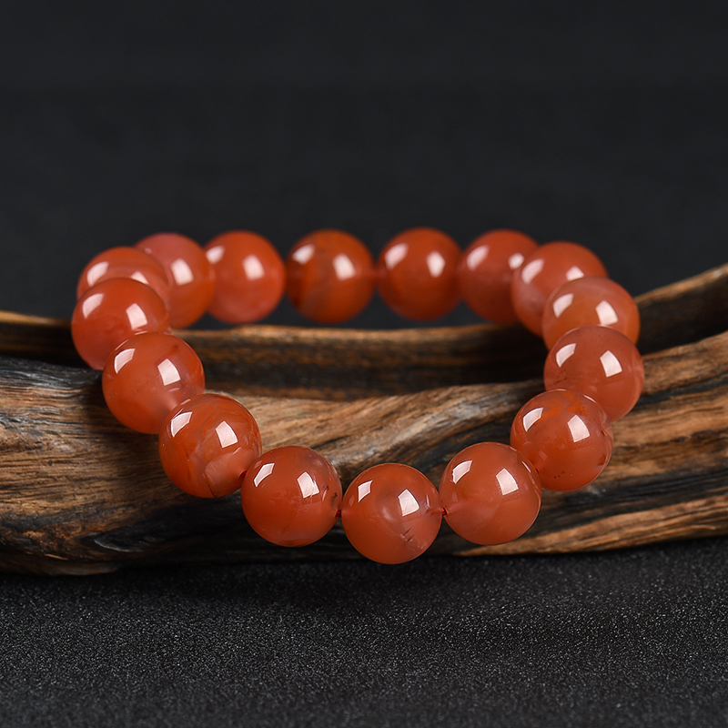 四川天然冰飘南红圆珠手串-红掌柜