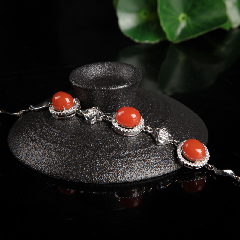 银镶樱桃红南红手链-红掌柜