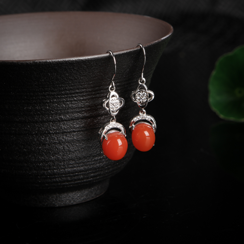 银镶樱桃红南红耳坠-红掌柜