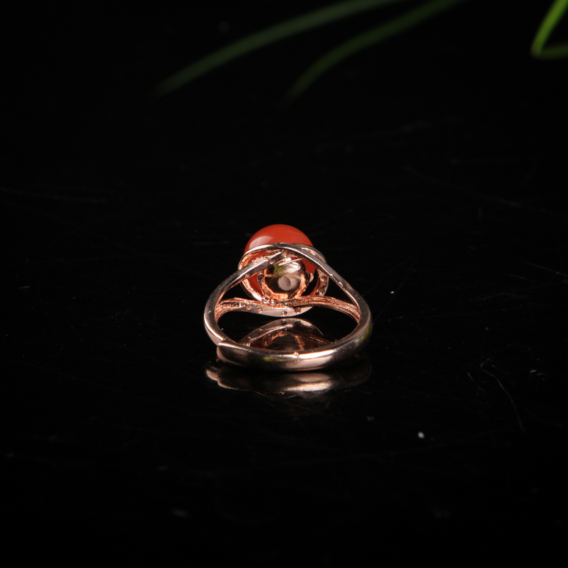 天然樱桃红南红戒指-红掌柜