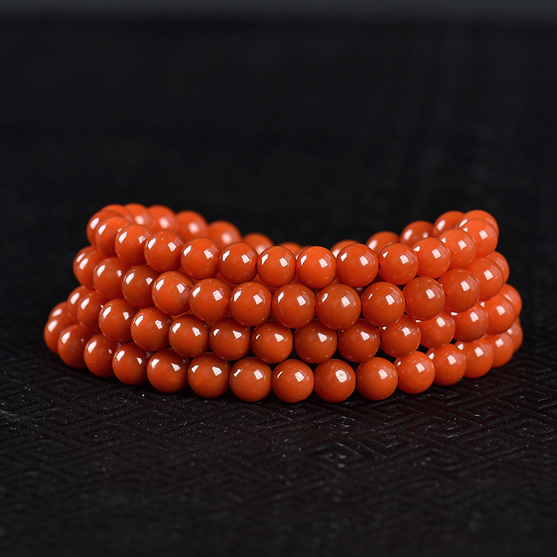 保山天然樱桃红南红108佛珠-红掌柜