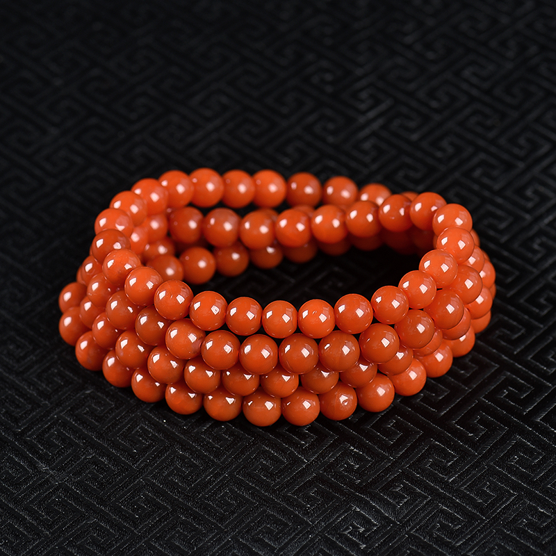 天然樱桃红南红108佛珠-红掌柜