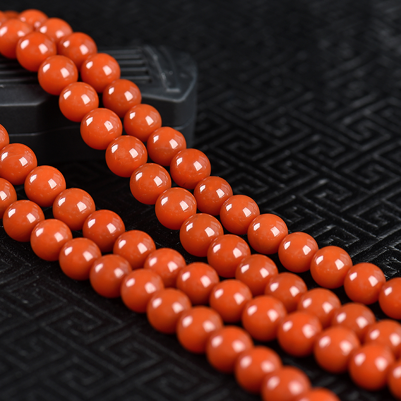 保山天然樱桃红南红佛珠-红掌柜