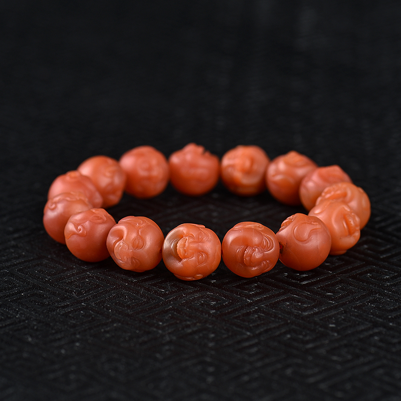 天然樱桃红南红佛头单圈手串-红掌柜