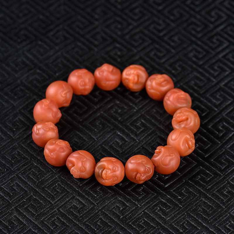 樱桃红南红佛头单圈手串-红掌柜