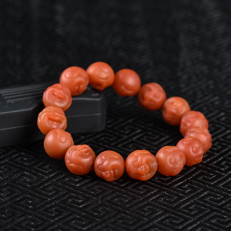 天然南红佛头单圈手串-红掌柜