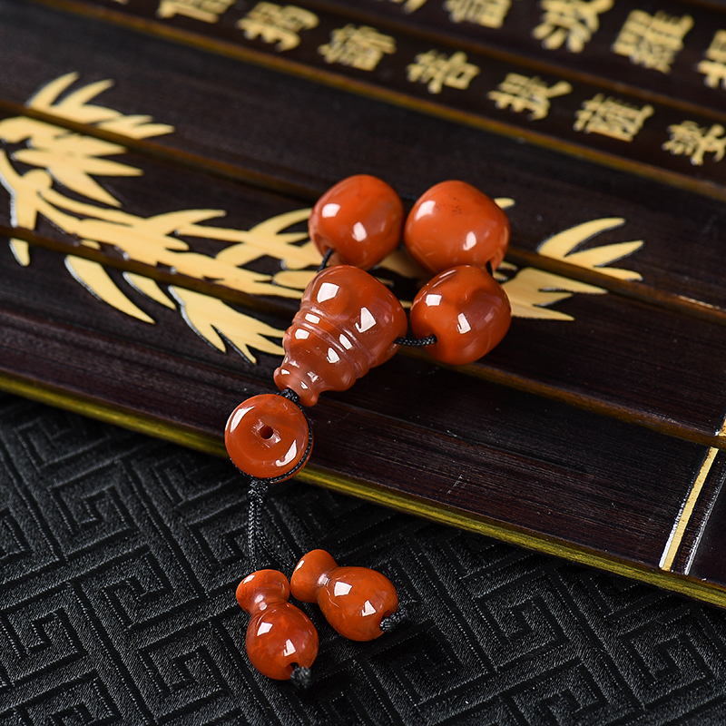 川料天然火焰纹南红一套-红掌柜