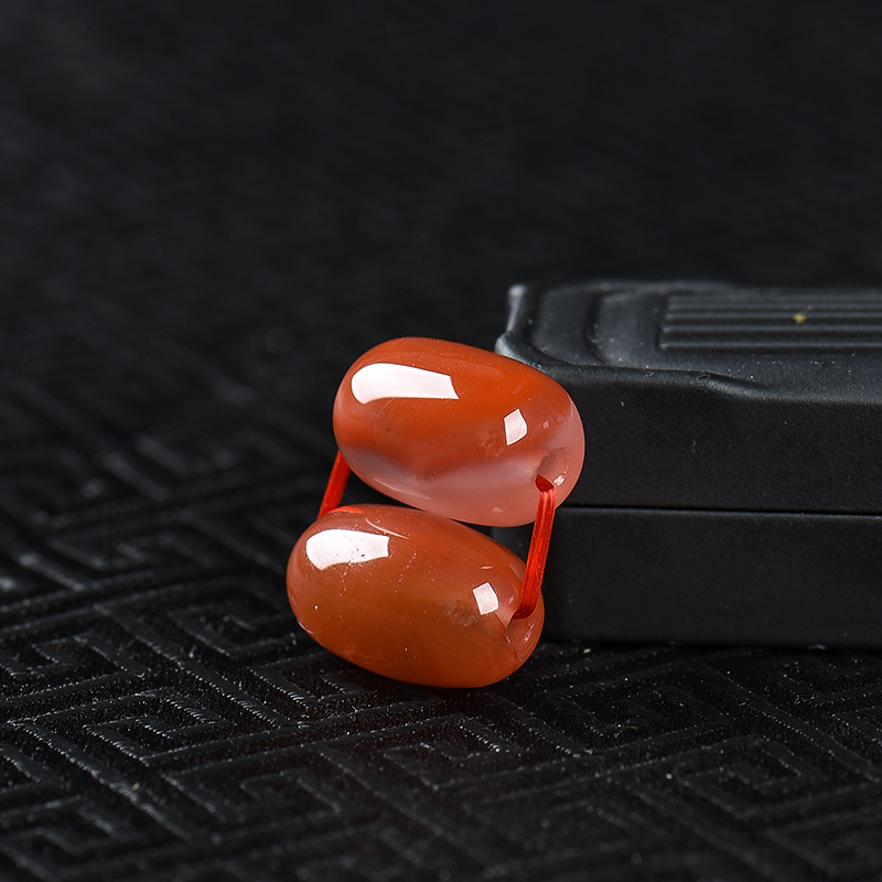 川料天然南红桶珠配件一对-红掌柜