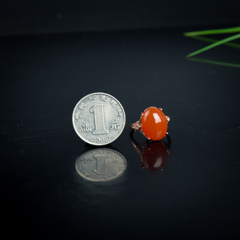 银镶樱桃红南红戒指-红掌柜