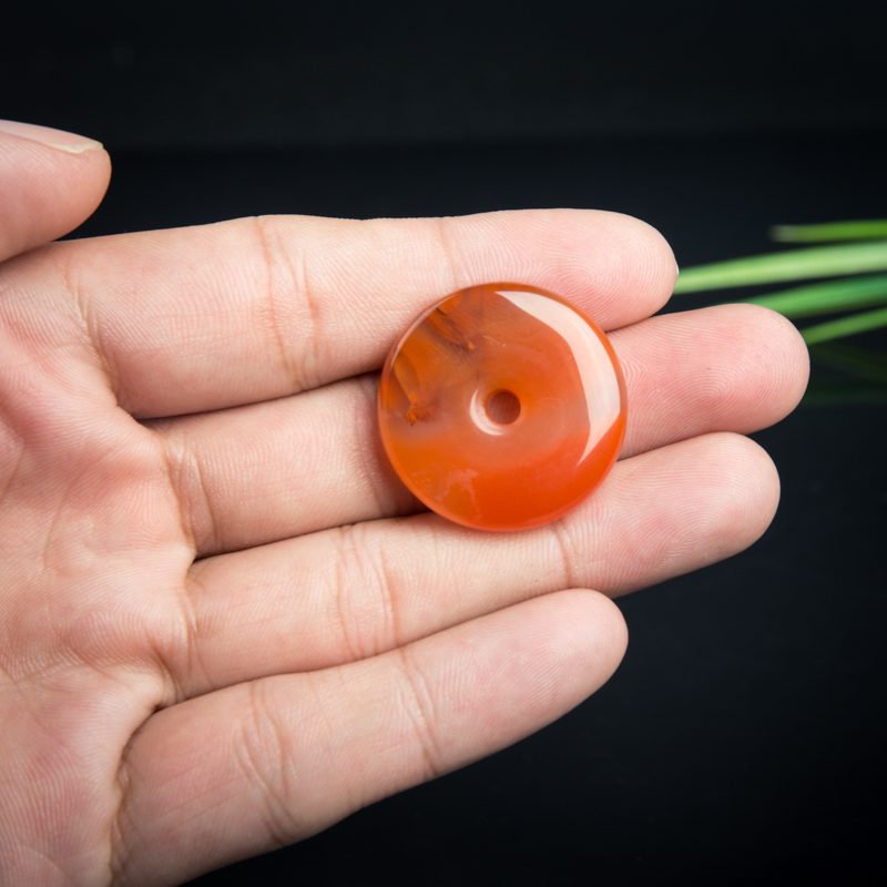 天然冰飘料南红平安扣吊坠-红掌柜