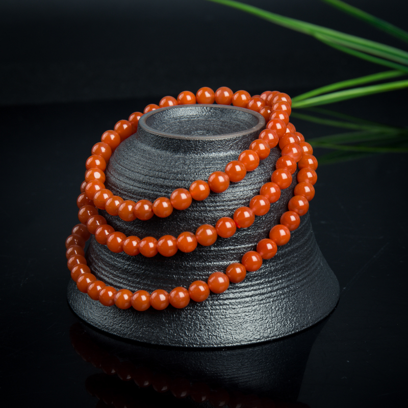 6.5mm柿子红天然南红多圈手串-红掌柜