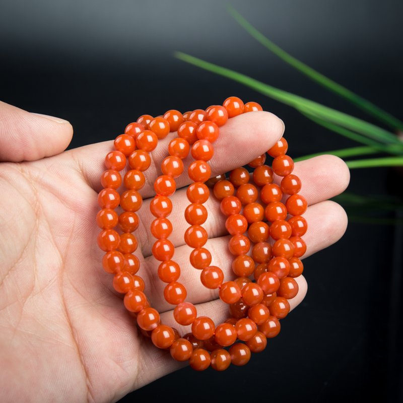 6.5mm天然柿子红南红多圈手串-红掌柜