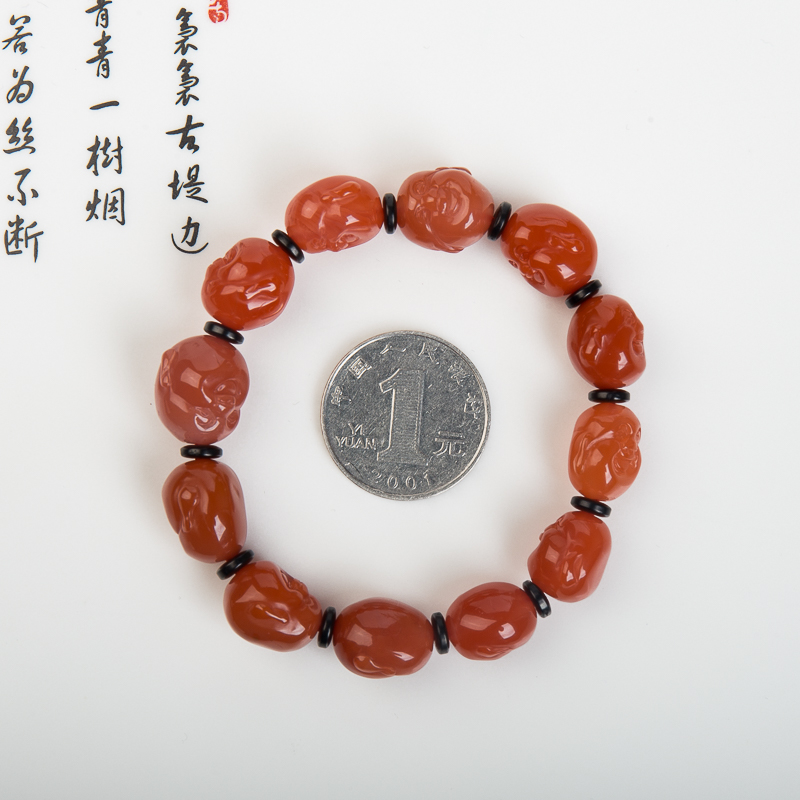 天然樱桃红南红佛头单圈手串-红掌柜