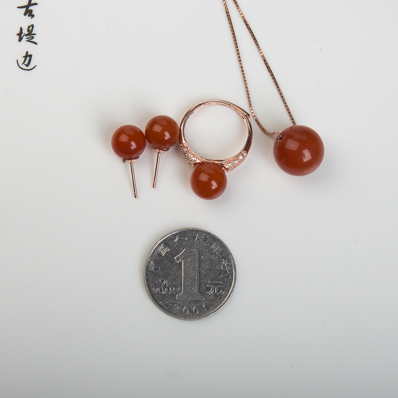 银镶柿子红南红三件套套装-红掌柜