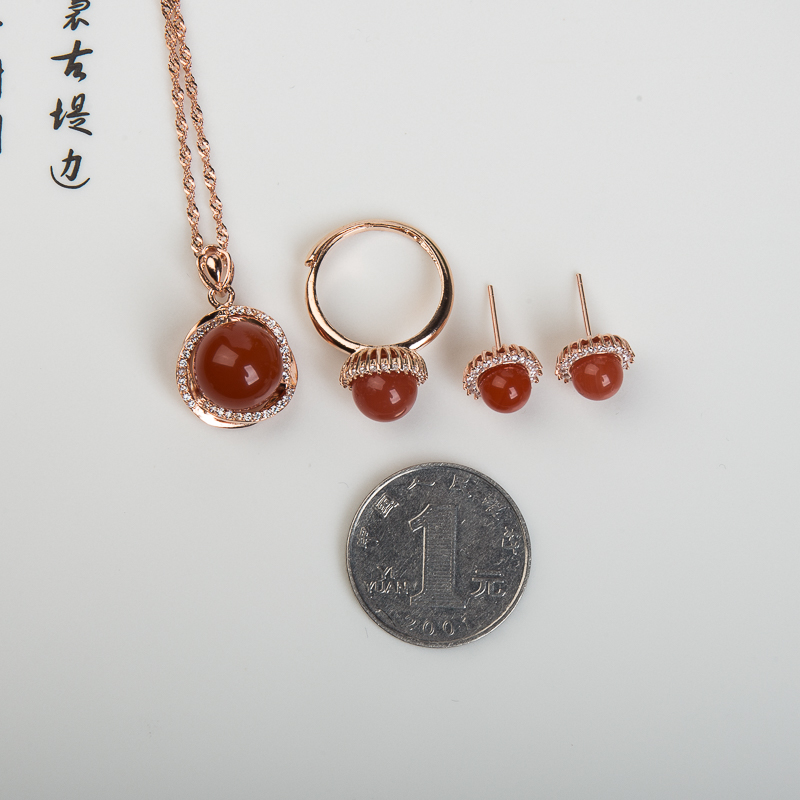 银镶柿子红南红三件套套装-红掌柜