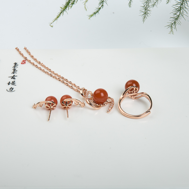 四川柿子红南红三件套套装-红掌柜