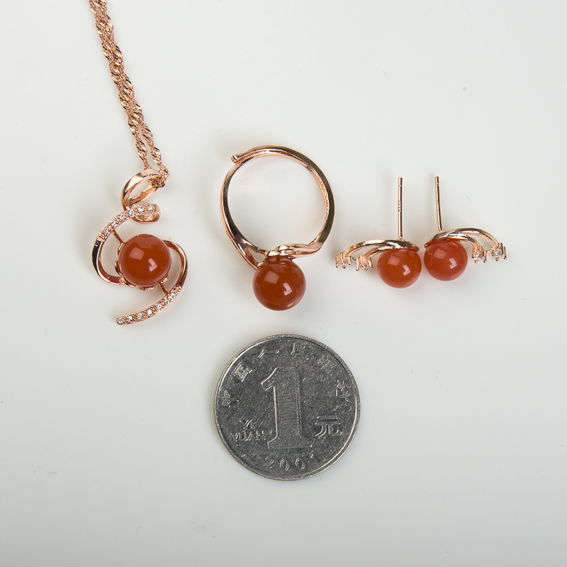 银镶柿子红南红三件套套装-红掌柜