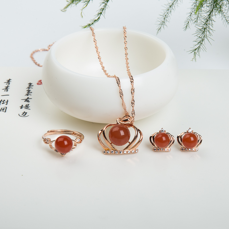 银镶柿子红南红三件套套装-红掌柜