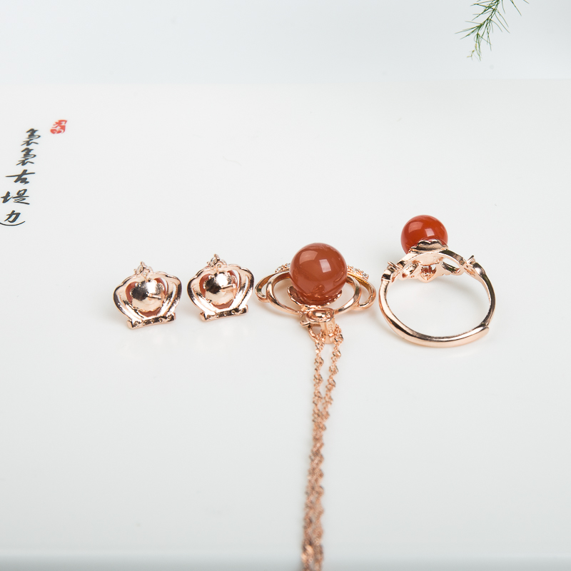 银镶柿子红南红三件套-红掌柜