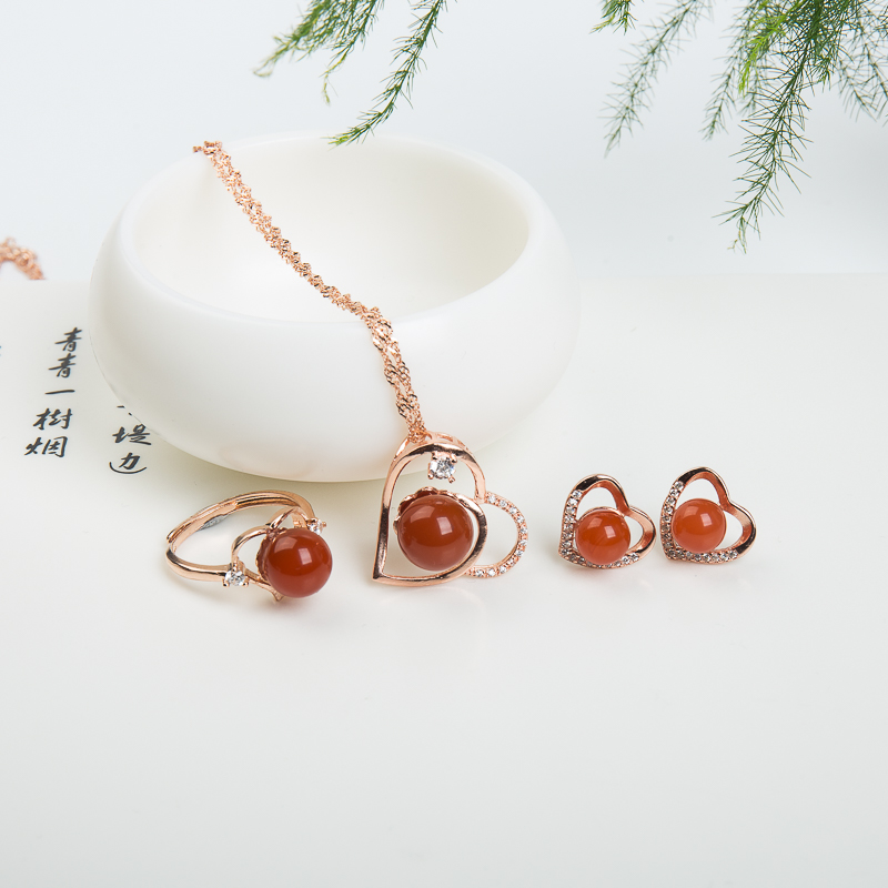 银镶柿子红南红三件套套装-红掌柜