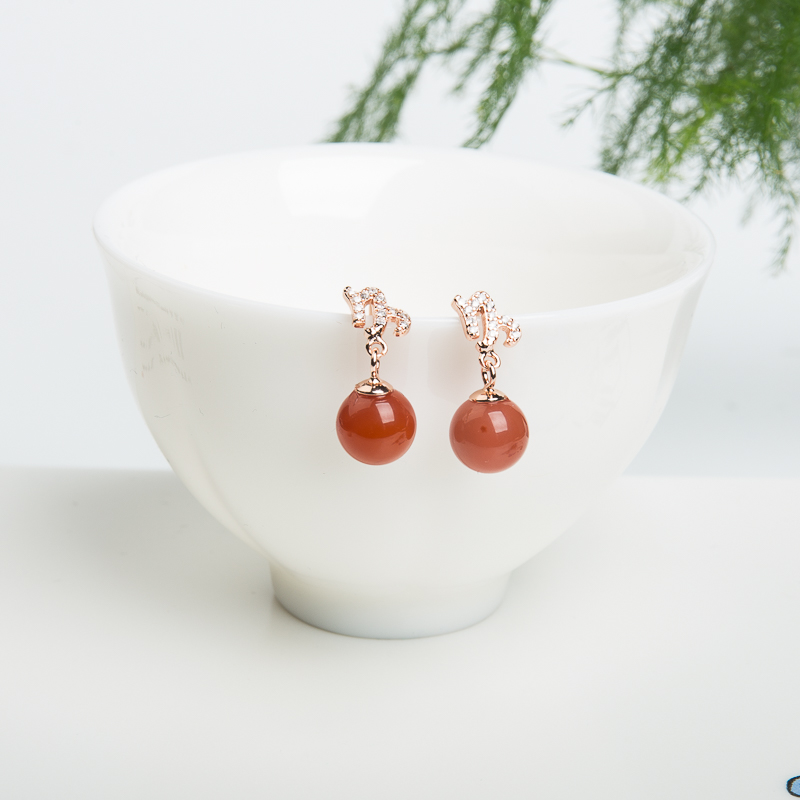 南红耳钉-红掌柜