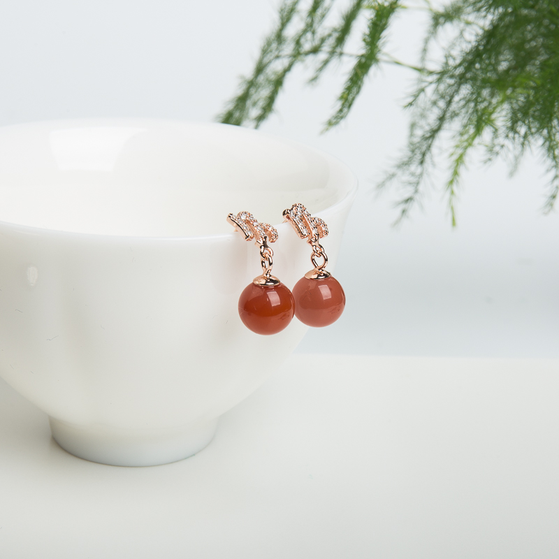天然南红摩羯座耳钉-红掌柜