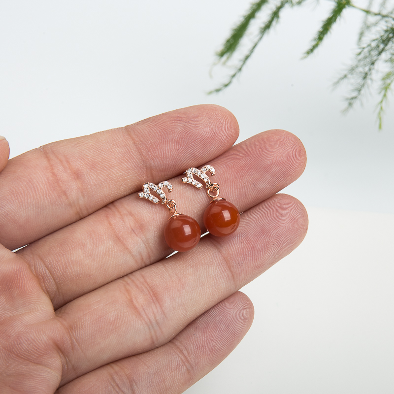 天然樱桃红南红摩羯座耳钉-红掌柜