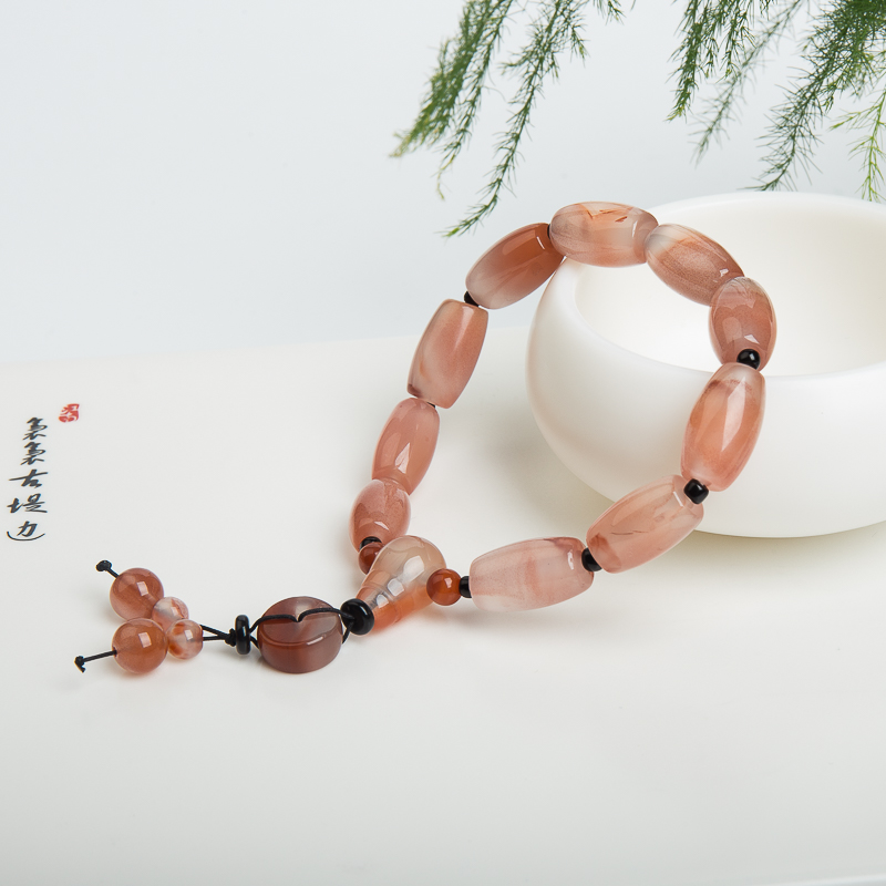 冰飘料南红桶珠手串-红掌柜