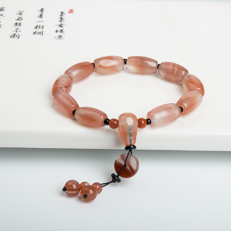 天然南红桶珠单圈手串-红掌柜