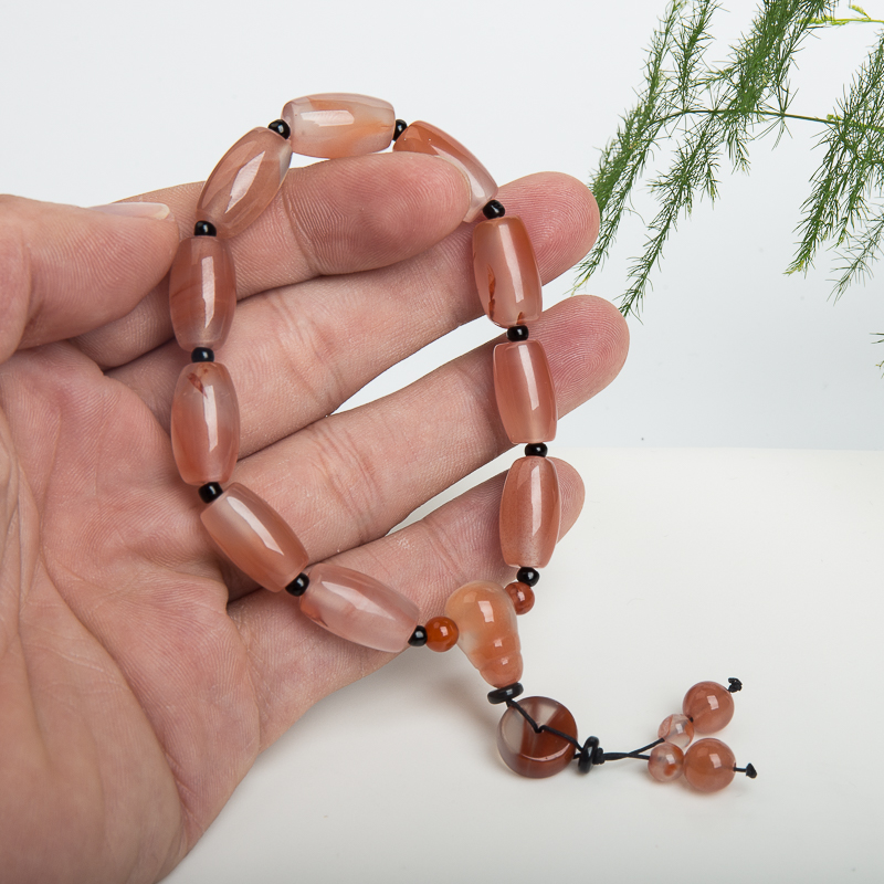 四川冰飘料南红桶珠单圈手串-红掌柜