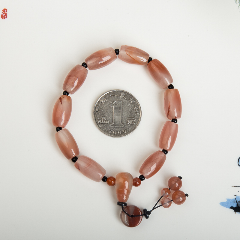 天然冰飘料南红桶珠单圈手串-红掌柜