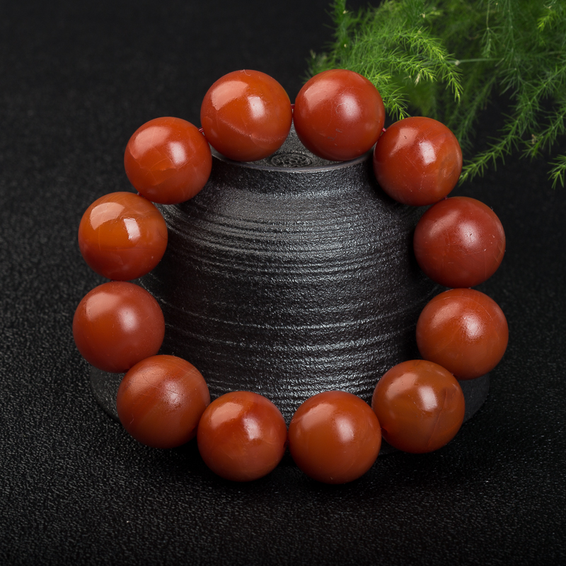 21.2mm柿子红南红单圈手串-红掌柜